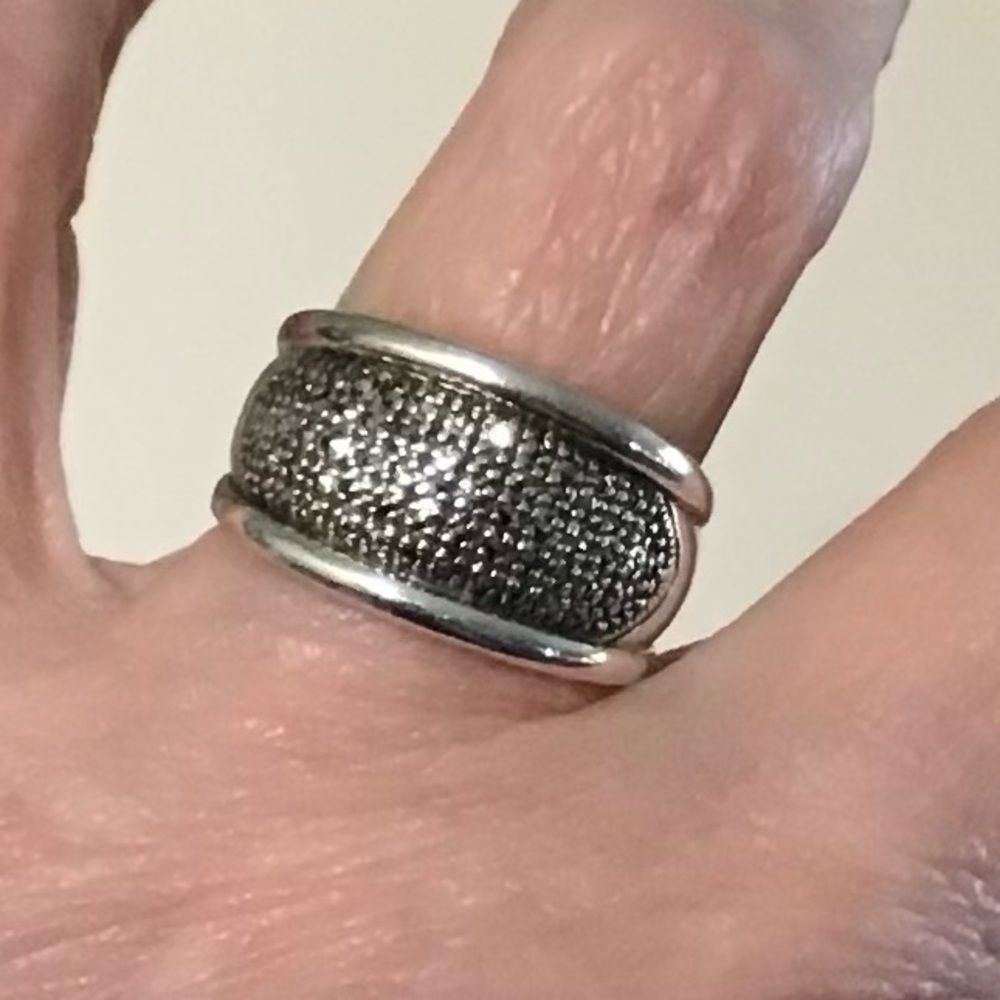 Sterling Cigar Style Band Ring with pave Marcasite